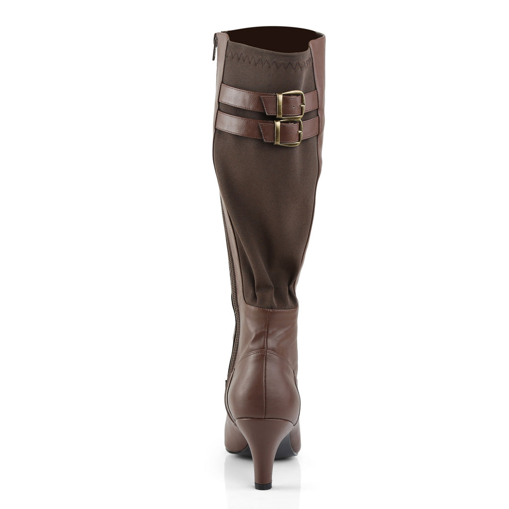 3" Heel Knee Boot Brown Faux Leather Pleaser Pink Label DIVINE/2018