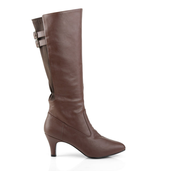 3" Heel Knee Boot Brown Faux Leather Pleaser Pink Label DIVINE/2018