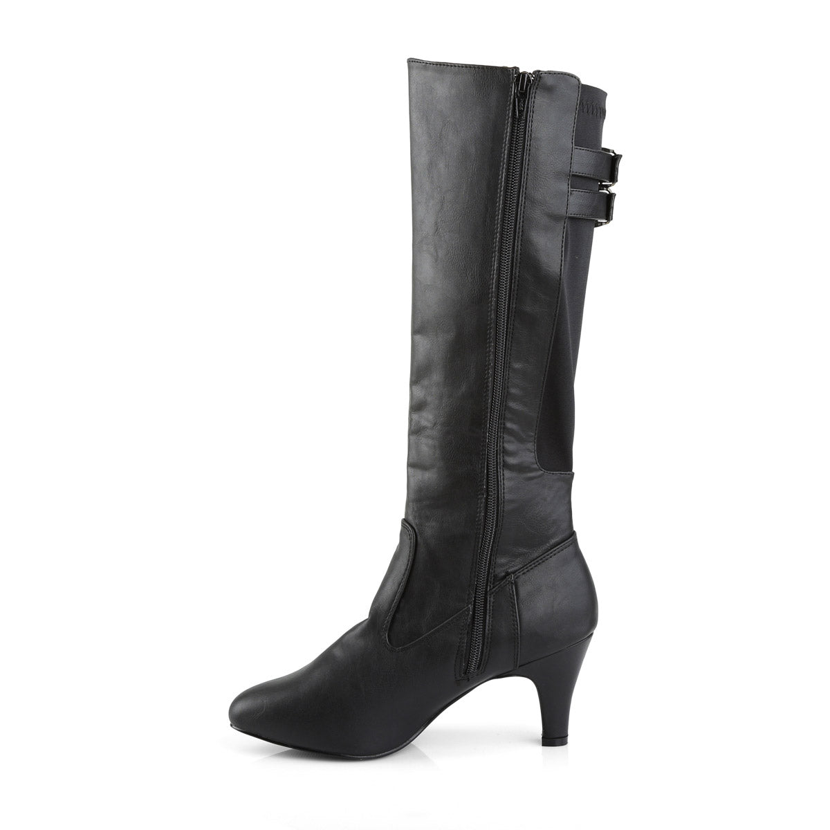 3" Heel Knee Boot Blk Faux Leather Pleaser Pink Label DIVINE/2018