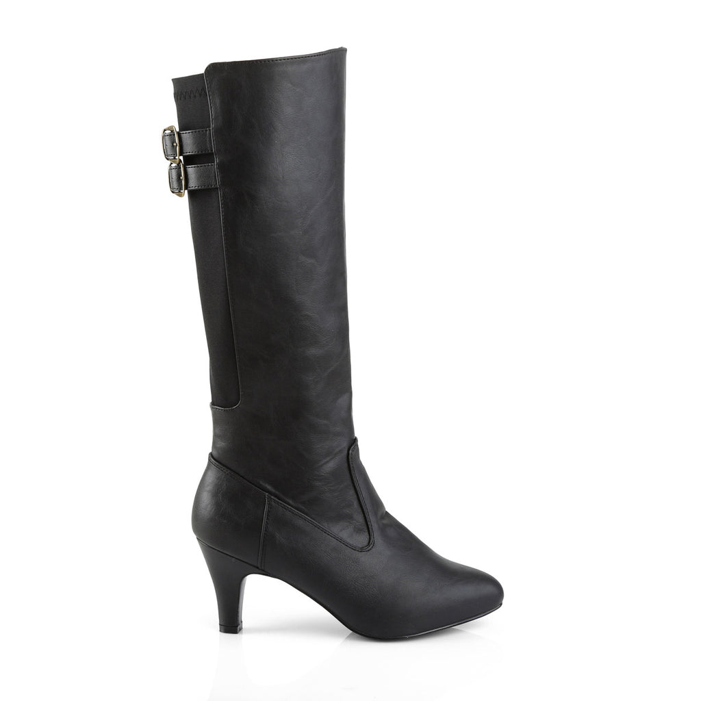 3" Heel Knee Boot Blk Faux Leather Pleaser Pink Label DIVINE/2018