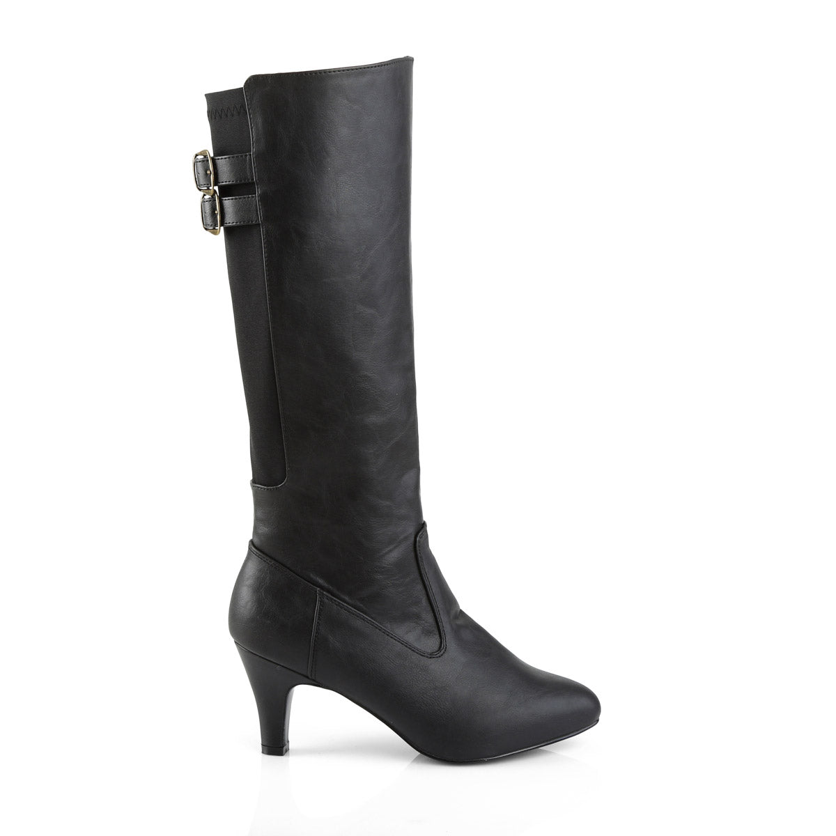 3" Heel Knee Boot Blk Faux Leather Pleaser Pink Label DIVINE/2018