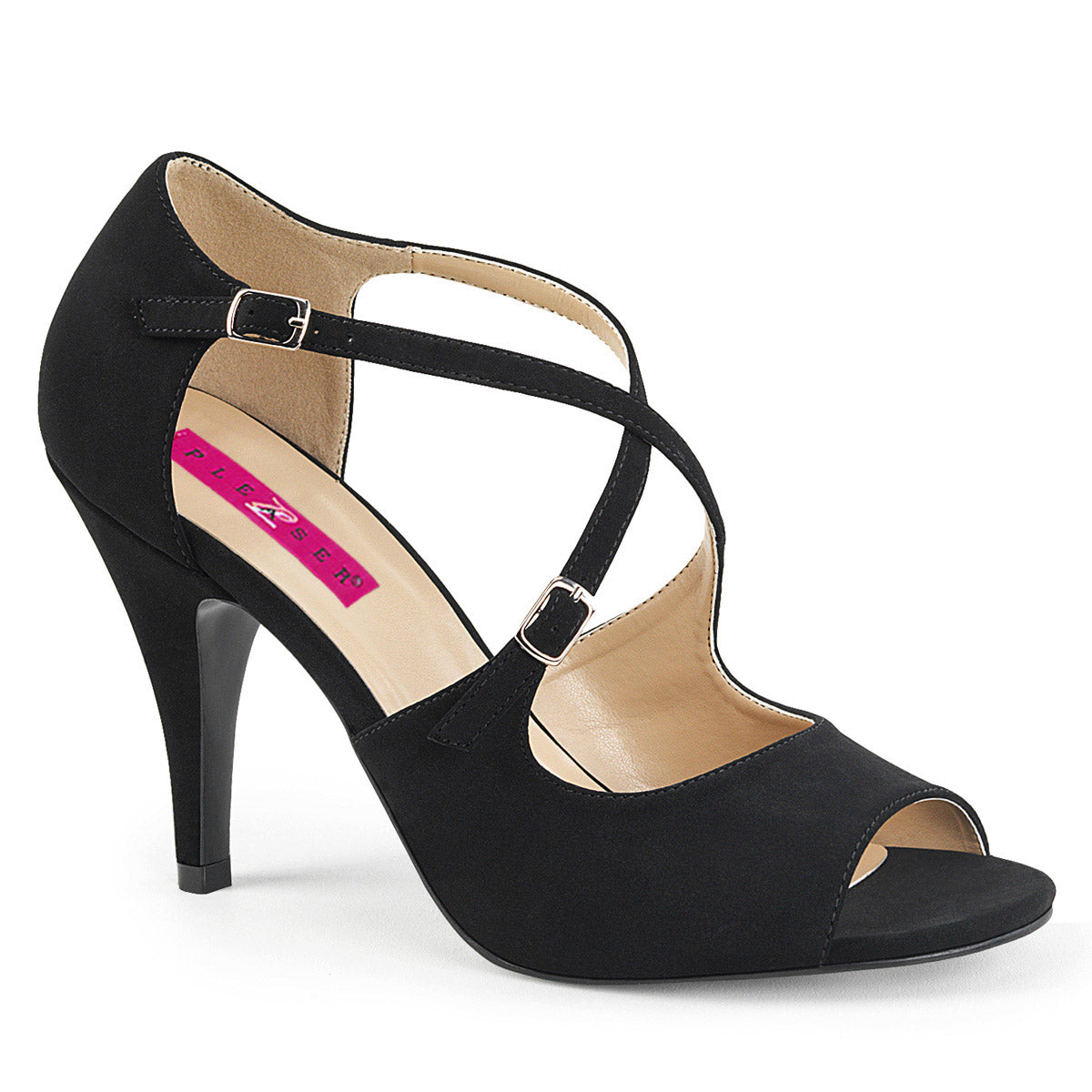 4" Heel Peep Toe Ankle Strap Sandal Blk Nubuck Pleaser Pink Label DREAM/412 Main image