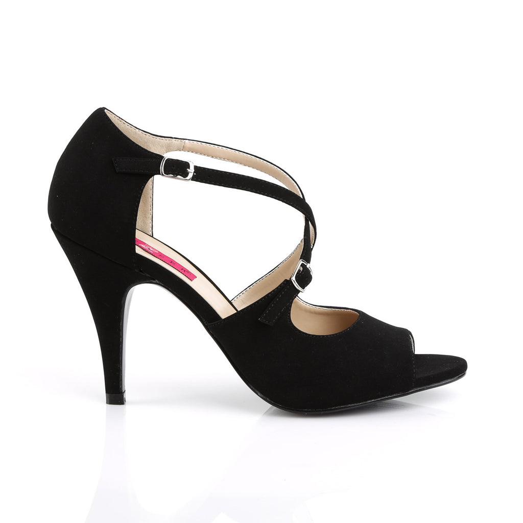 4" Heel Peep Toe Ankle Strap Sandal Blk Nubuck Pleaser Pink Label DREAM/412