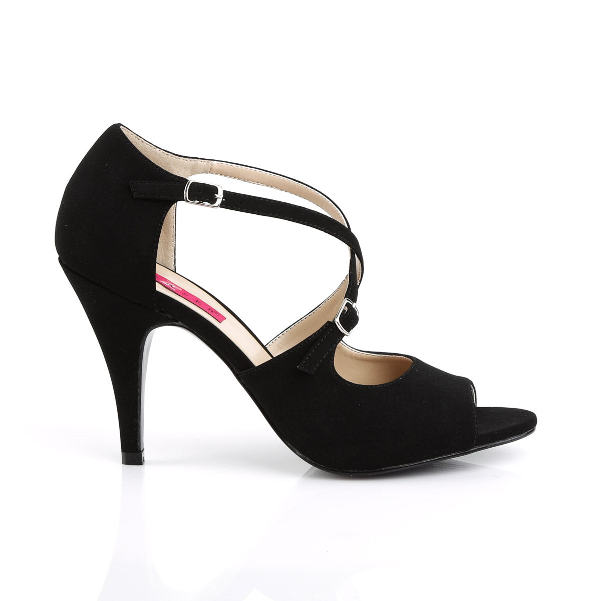 4" Heel Peep Toe Ankle Strap Sandal Blk Nubuck Pleaser Pink Label DREAM/412
