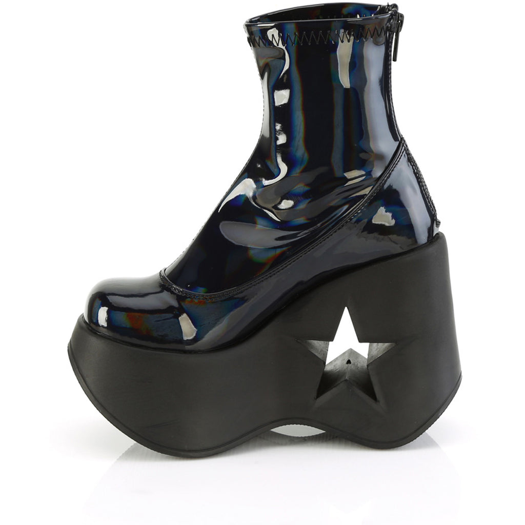 5" Star Cutout Platform Wedge Ankle Boot, Back Zip Pleaser Demonia DYNAMITE/100