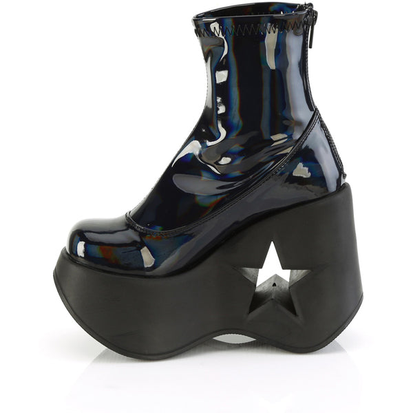 5" Star Cutout Platform Wedge Ankle Boot, Back Zip Pleaser Demonia DYNAMITE/100