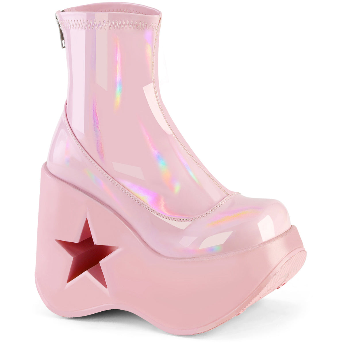 5" Star Cutout Platform Wedge Ankle Boot, Back Zip Pleaser Demonia DYNAMITE/100 Main image