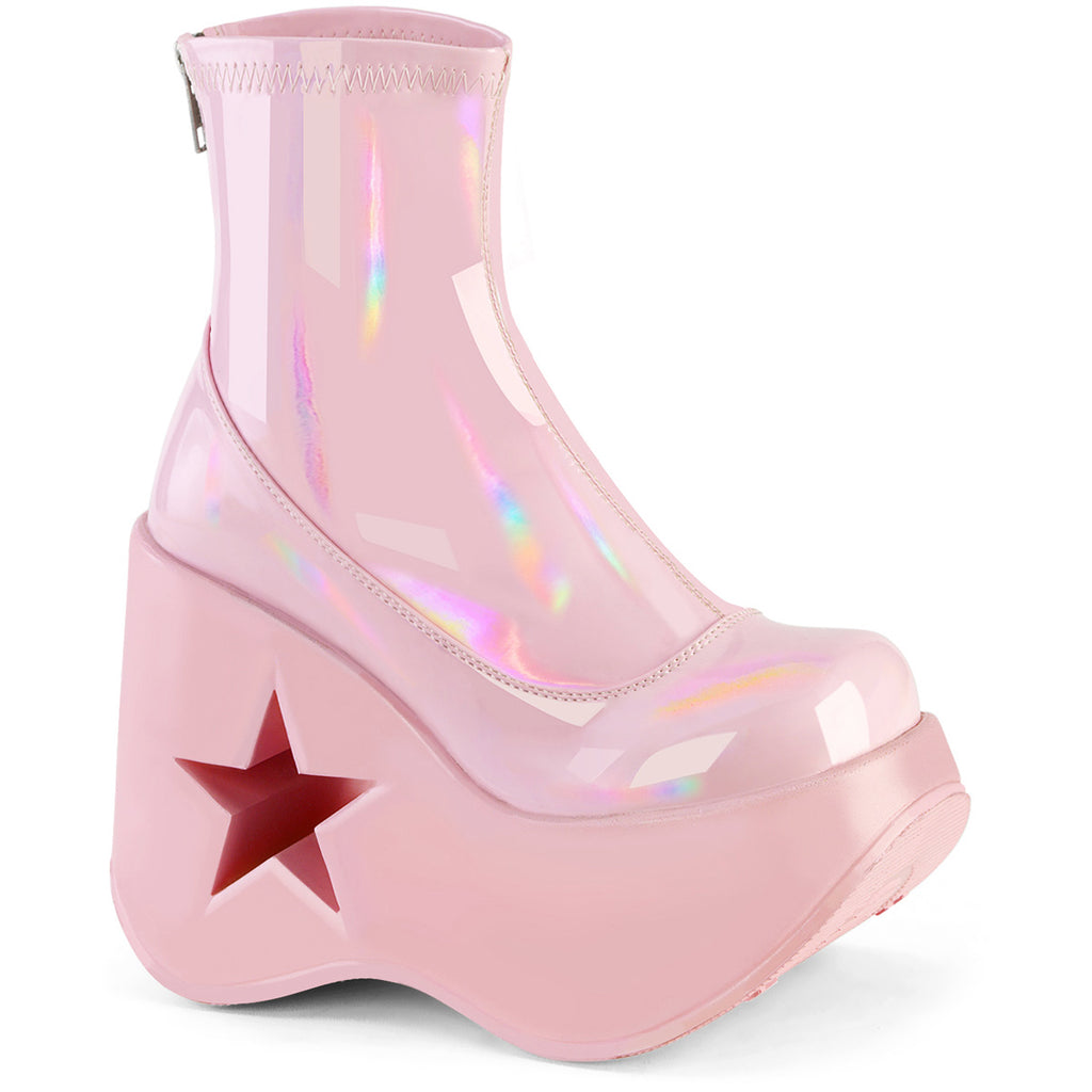 5" Star Cutout Platform Wedge Ankle Boot, Back Zip Pleaser Demonia DYNAMITE/100