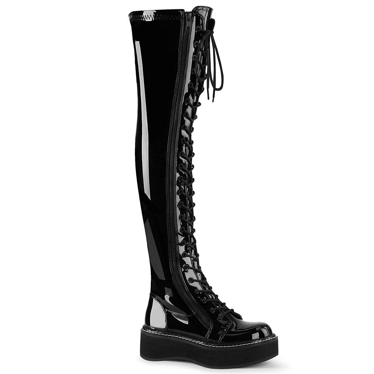 2" PF STR Thigh-High Lace-Up Boot W/ Outer Metal Zipper Pleaser Demonia EMILY/375 Main image