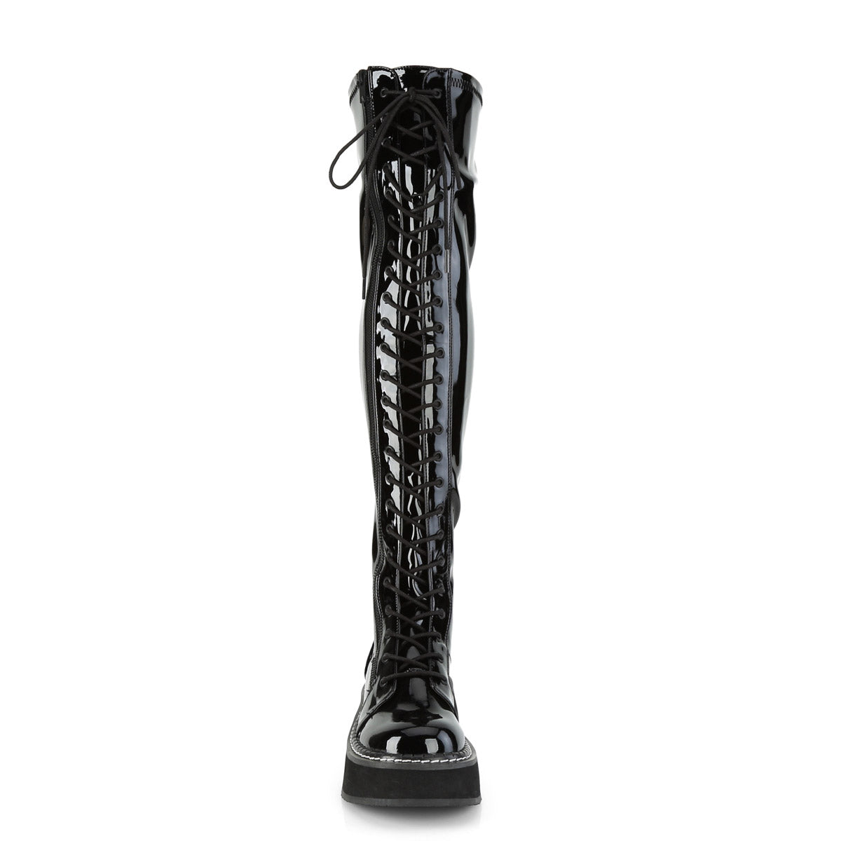 2" PF STR Thigh-High Lace-Up Boot W/ Outer Metal Zipper Pleaser Demonia EMILY/375