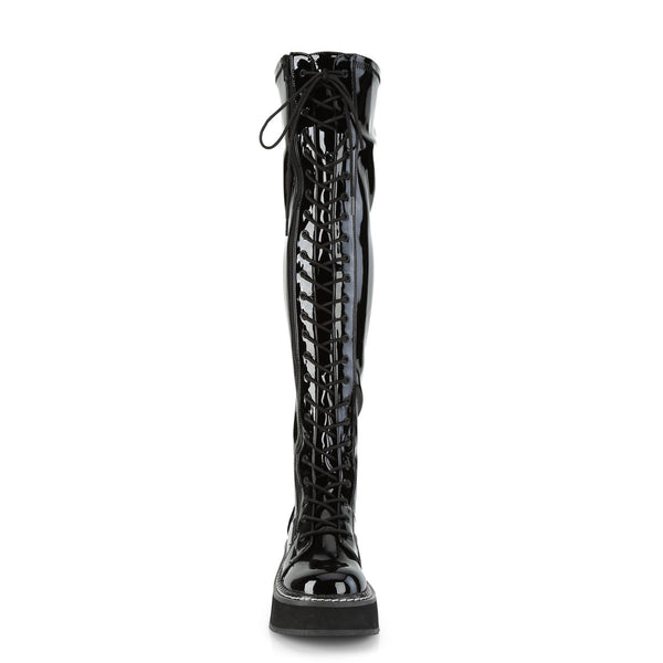 2" PF STR Thigh-High Lace-Up Boot W/ Outer Metal Zipper Pleaser Demonia EMILY/375
