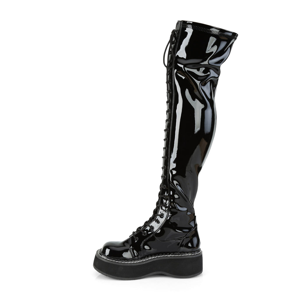 2" PF STR Thigh-High Lace-Up Boot W/ Outer Metal Zipper Pleaser Demonia EMILY/375