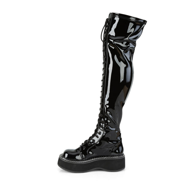 2" PF STR Thigh-High Lace-Up Boot W/ Outer Metal Zipper Pleaser Demonia EMILY/375