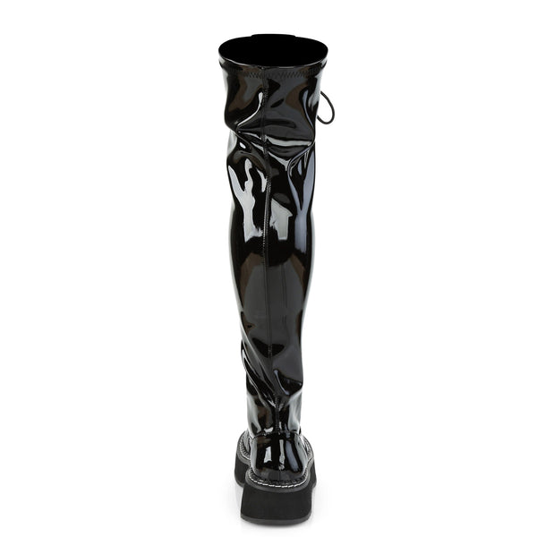 2" PF STR Thigh-High Lace-Up Boot W/ Outer Metal Zipper Pleaser Demonia EMILY/375