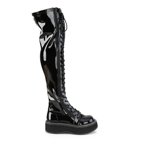 2" PF STR Thigh-High Lace-Up Boot W/ Outer Metal Zipper Pleaser Demonia EMILY/375