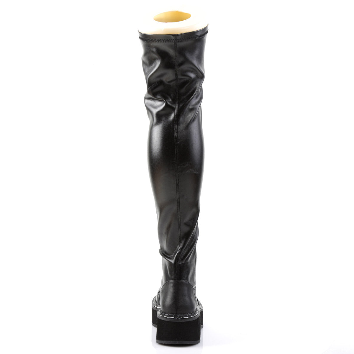 2" PF STR Thigh-High Lace-Up Boot W/ Outer Metal Zipper Blk Str Vegan Leather Pleaser Demonia EMILY/375