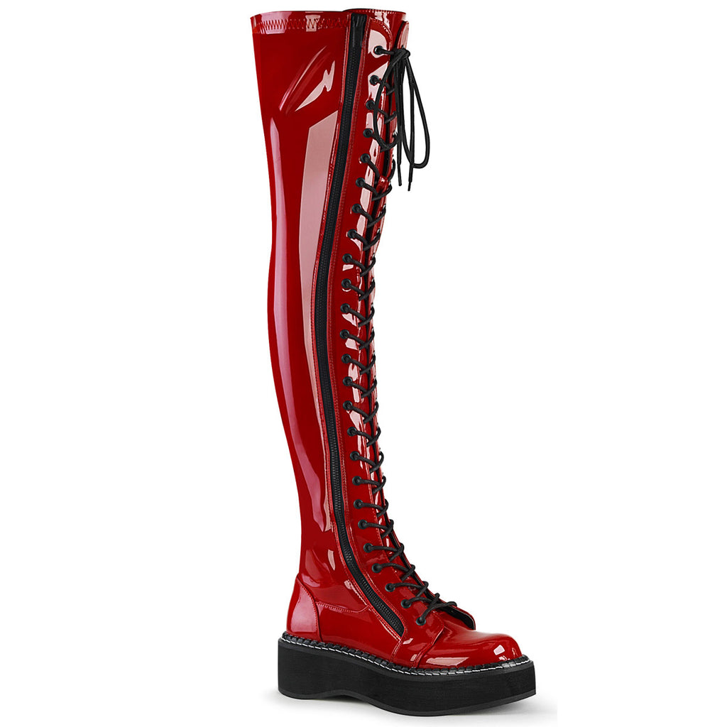 2" PF STR Thigh-High Lace-Up Boot W/ Outer Metal Zipper Pleaser Demonia EMILY/375