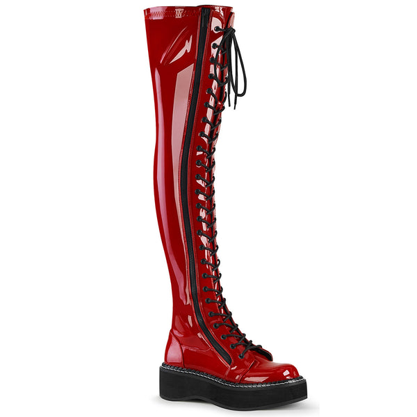 2" PF STR Thigh-High Lace-Up Boot W/ Outer Metal Zipper Pleaser Demonia EMILY/375