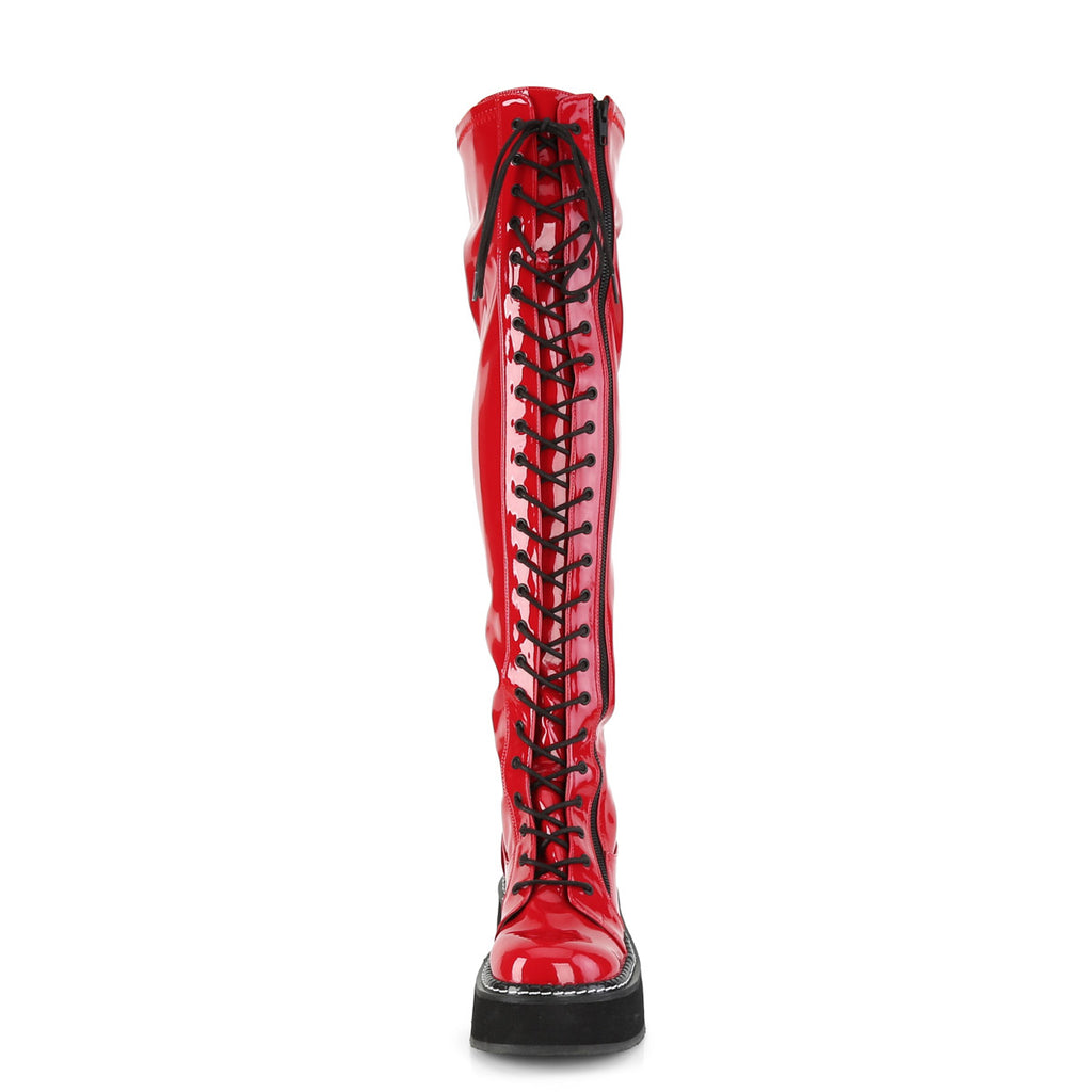2" PF STR Thigh-High Lace-Up Boot W/ Outer Metal Zipper Pleaser Demonia EMILY/375