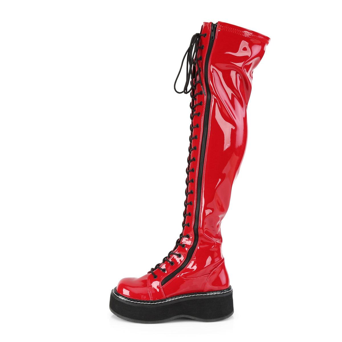 2" PF STR Thigh-High Lace-Up Boot W/ Outer Metal Zipper Pleaser Demonia EMILY/375