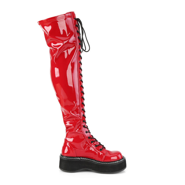 2" PF STR Thigh-High Lace-Up Boot W/ Outer Metal Zipper Pleaser Demonia EMILY/375