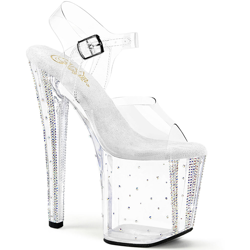 8" Heel, 3 3/4" Pf Rhinestone Studded Ankle Strap Sandal Pleaser Pleaser ENCHANT/708RS/01