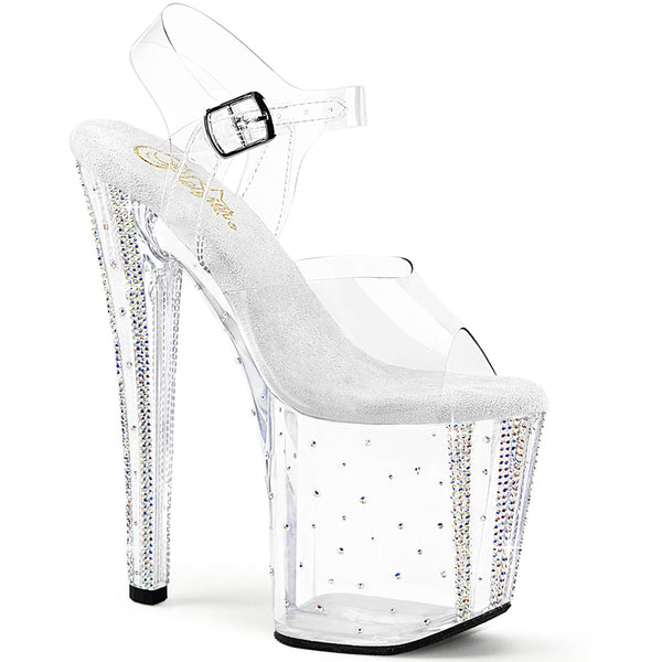 8" Heel, 3 3/4" Pf Rhinestone Studded Ankle Strap Sandal Pleaser Pleaser ENCHANT/708RS/01