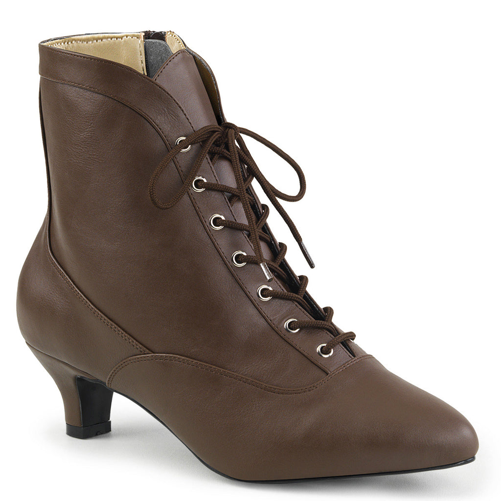 2" Heel Ankle Boot Brown Faux Leather Pleaser Pink Label FAB/1005