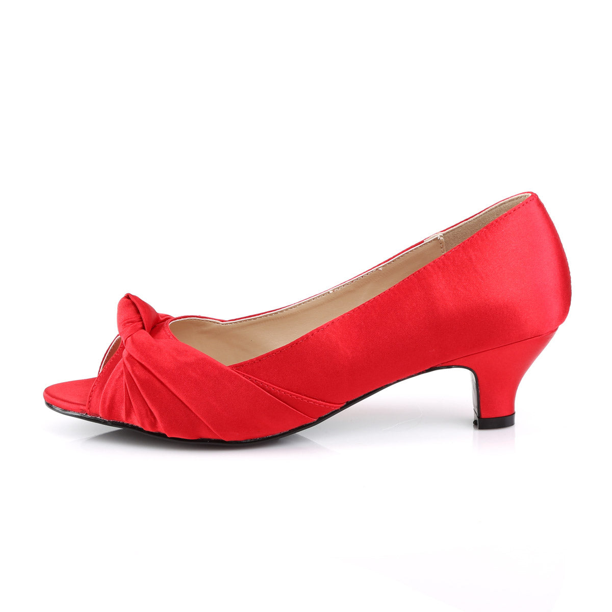 2" Heel Peep Toe Pump Red Satin Pleaser Pink Label FAB/422