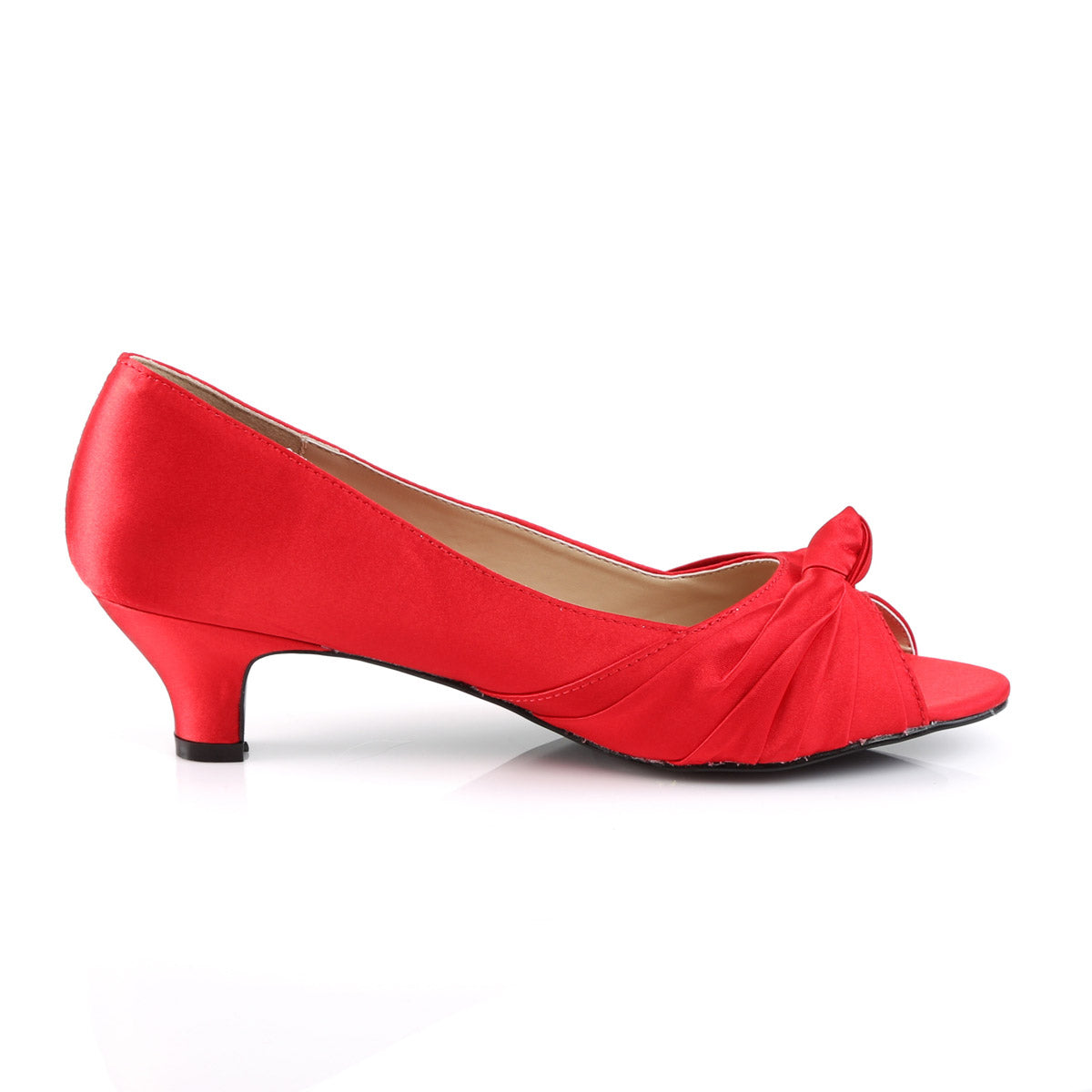 2" Heel Peep Toe Pump Red Satin Pleaser Pink Label FAB/422