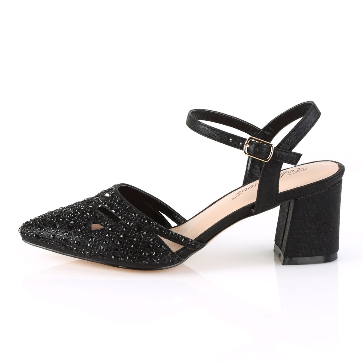 Fabulicious 2 3/4" Block Heel Pointed Toe Ankle Strap Pump with Rhinestone Details Secondary image