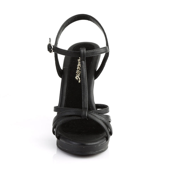 4 1/2" Heel, 1/2" PF T-Strap Sandal Blk Pu/Blk Matte Pleaser Fabulicious FLAIR/420