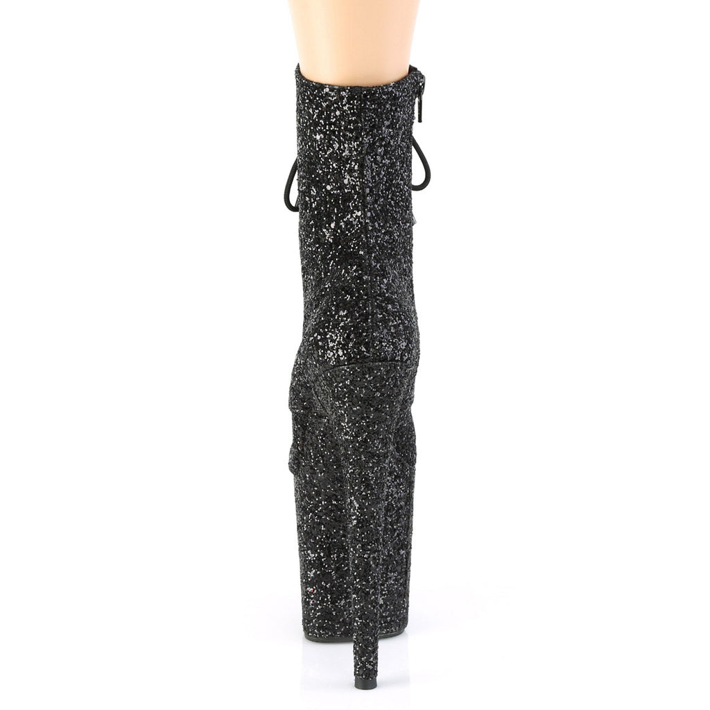 8" Heel, 4" Pf Lace-up Glitter Ankle Boot, Side Zip Pleaser Pleaser FLAMINGO/1020GWR