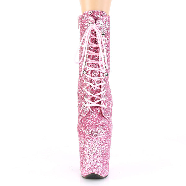 8" Heel, 4" Pf Lace-up Glitter Ankle Boot, Side Zip Pleaser Pleaser FLAMINGO/1020GWR