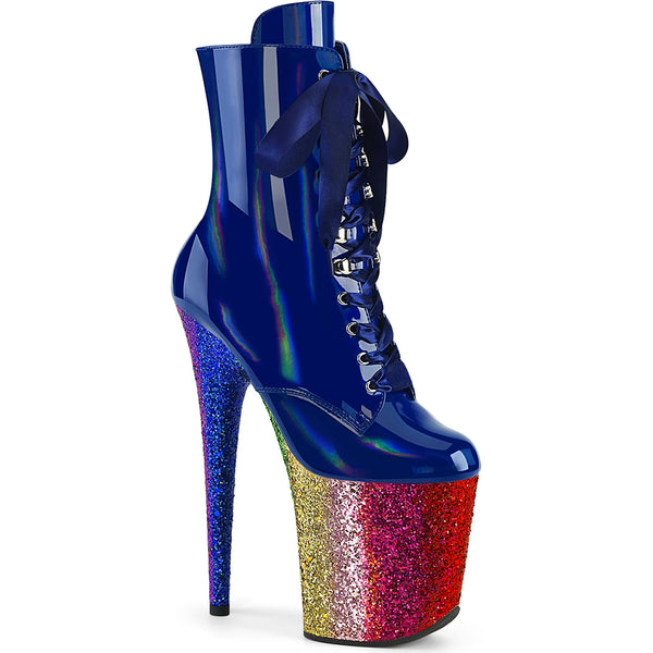 8" Heel, 4" Pf Lace-Up Front Ankle Boot, Side Zip Pleaser Pleaser FLAMINGO/1020HG