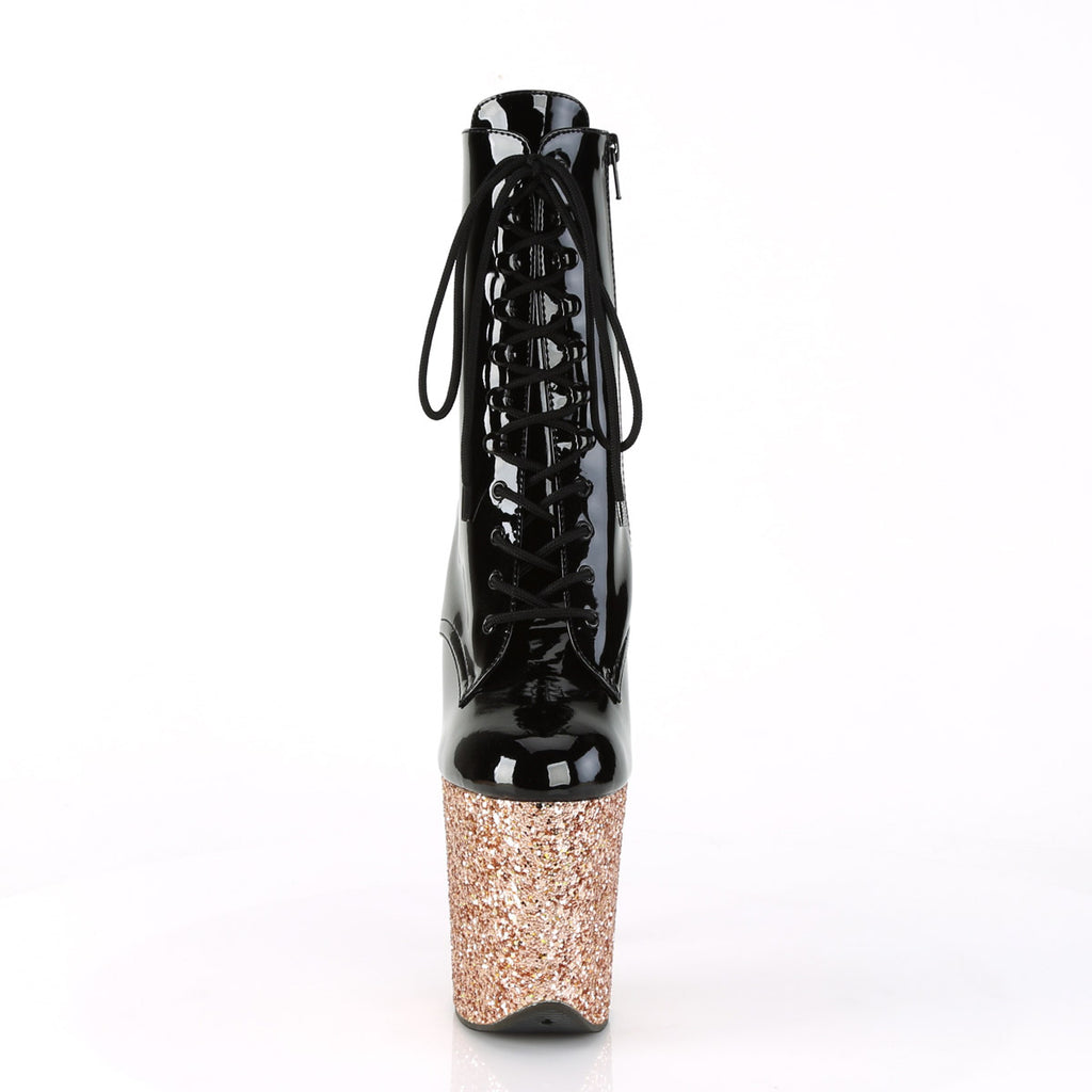 8" Heel, 4" PF Lace-up Ankle Boot, Side Zip Pleaser  FLAMINGO/1020LG