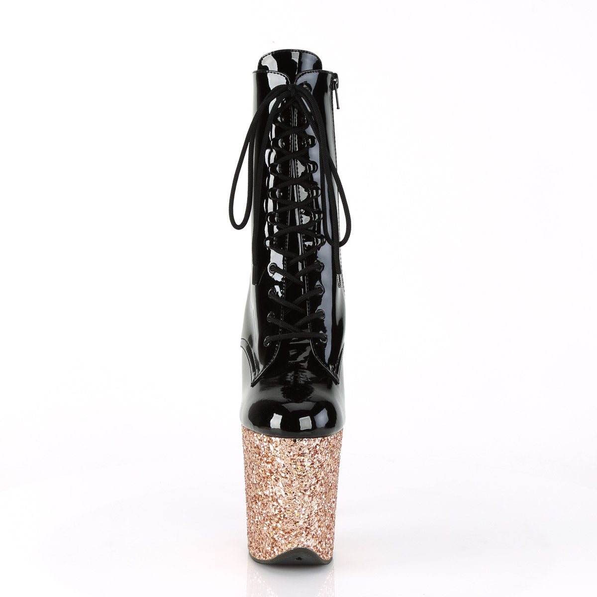 8" Heel, 4" PF Lace-up Ankle Boot, Side Zip Pleaser  FLAMINGO/1020LG