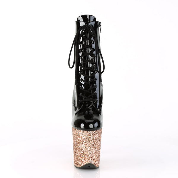 8" Heel, 4" PF Lace-up Ankle Boot, Side Zip Pleaser  FLAMINGO/1020LG
