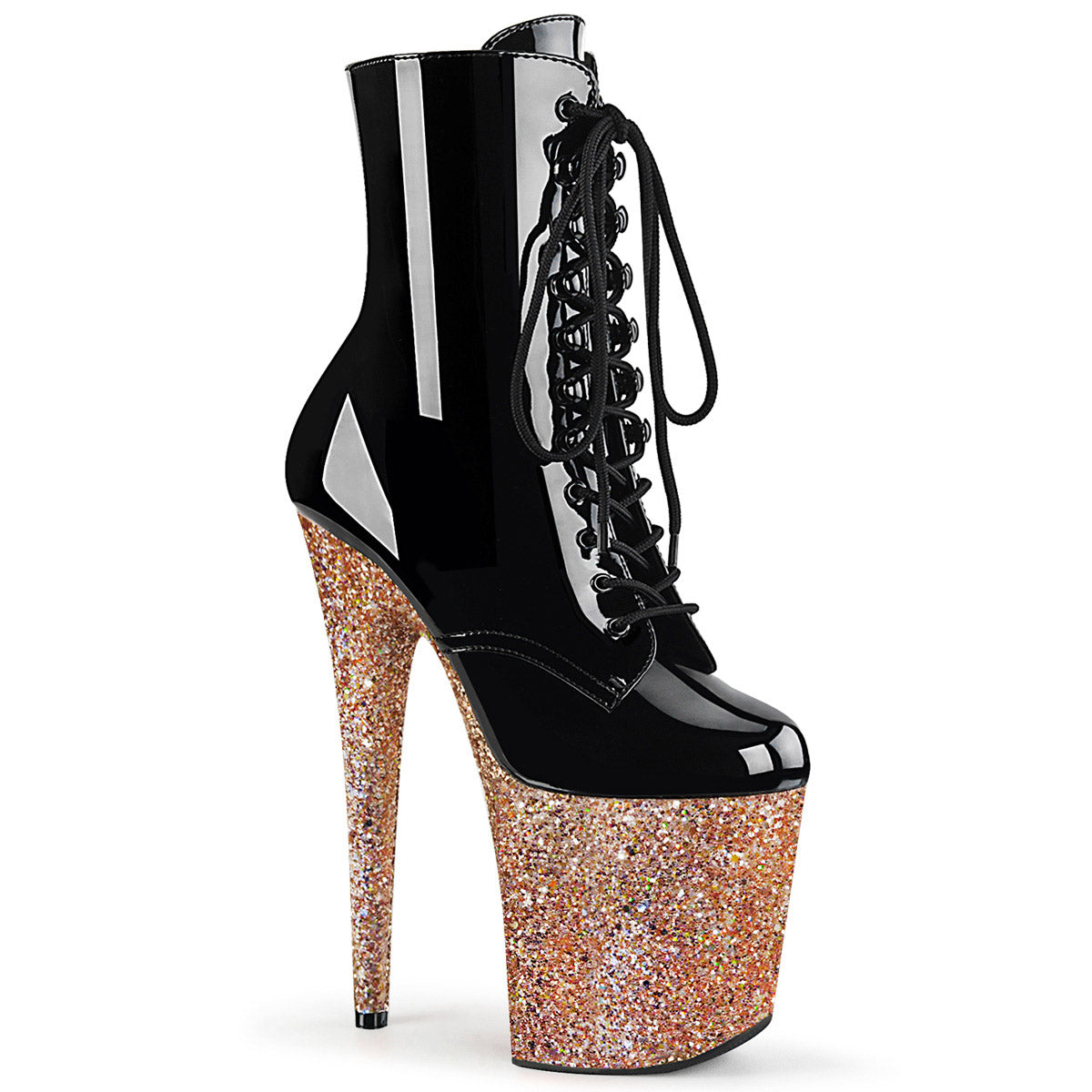 8" Heel, 4" PF Lace-up Ankle Boot, Side Zip Pleaser  FLAMINGO/1020LG Main image