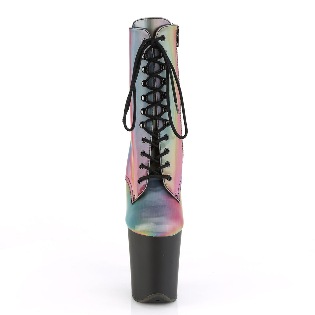 8" Heel, 4" PF Lace-Up Front Ankle Boot, Side Zip Pleaser Pleaser FLAMINGO/1020REFL