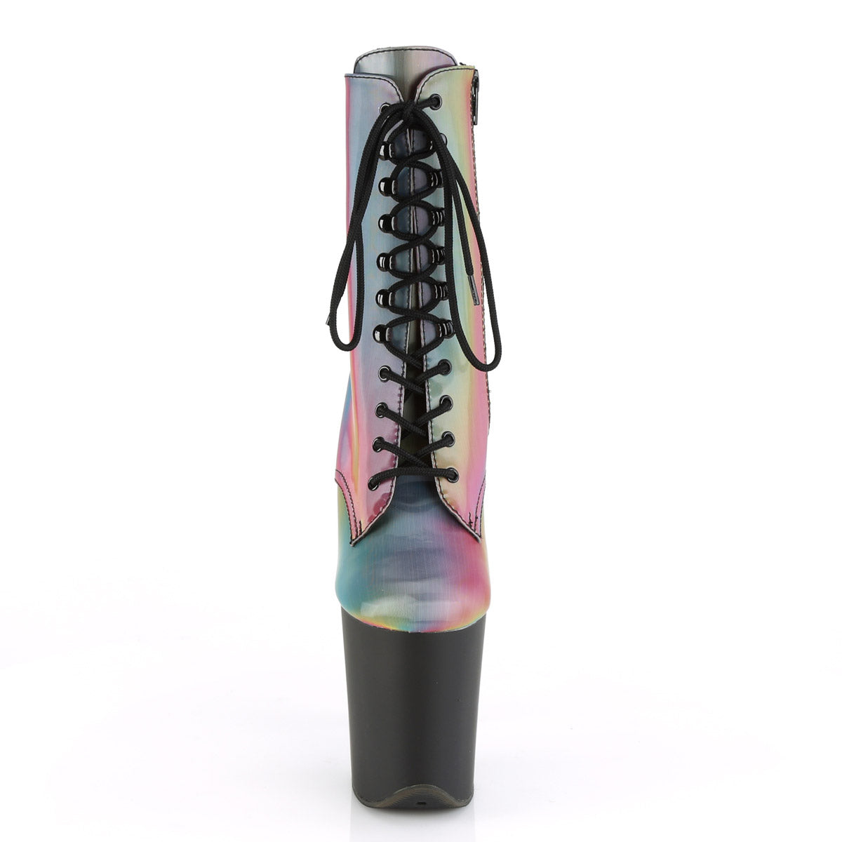 8" Heel, 4" PF Lace-Up Front Ankle Boot, Side Zip Pleaser Pleaser FLAMINGO/1020REFL