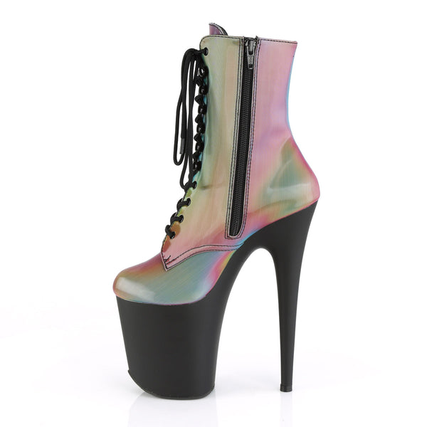 8" Heel, 4" PF Lace-Up Front Ankle Boot, Side Zip Pleaser Pleaser FLAMINGO/1020REFL