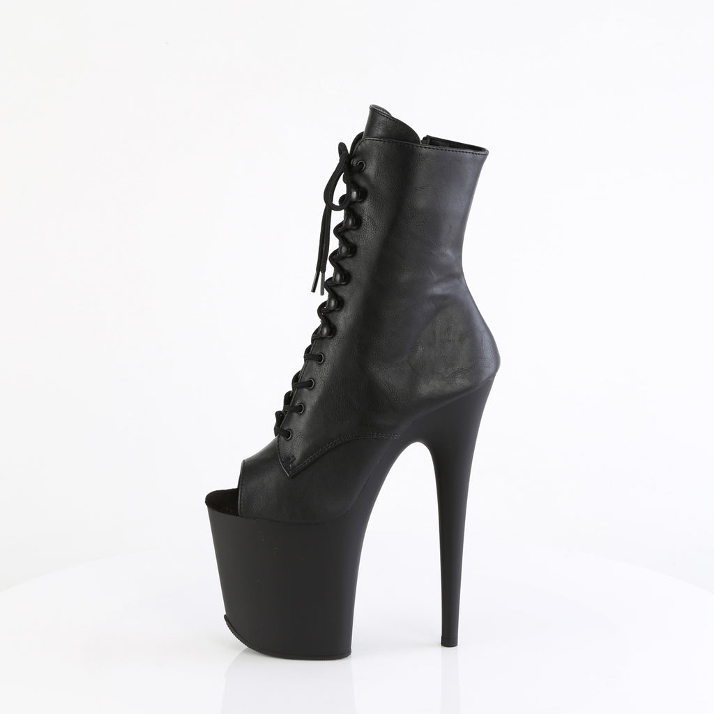8" Heel, 4" Pf Peep Toe Lace-Up Ankle Boot, Side Zip Pleaser Pleaser FLAMINGO/1021