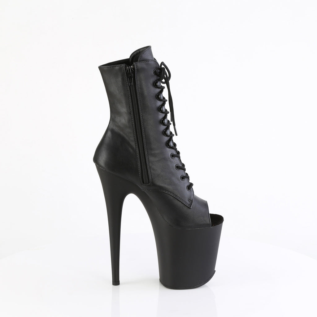 8" Heel, 4" Pf Peep Toe Lace-Up Ankle Boot, Side Zip Pleaser Pleaser FLAMINGO/1021