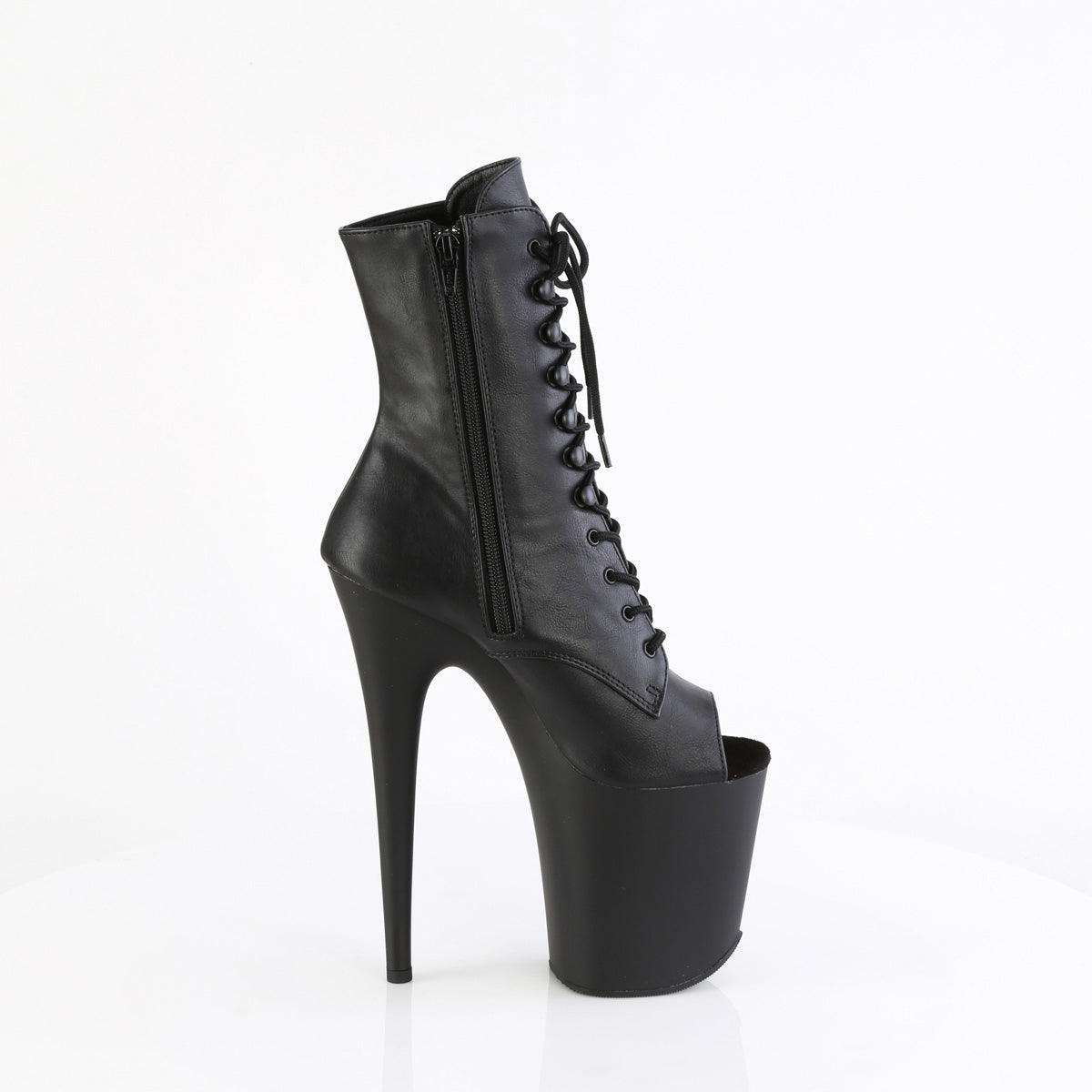 8" Heel, 4" Pf Peep Toe Lace-Up Ankle Boot, Side Zip Pleaser Pleaser FLAMINGO/1021