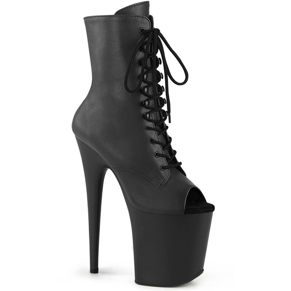8" Heel, 4" Pf Peep Toe Lace-Up Ankle Boot, Side Zip Pleaser Pleaser FLAMINGO/1021