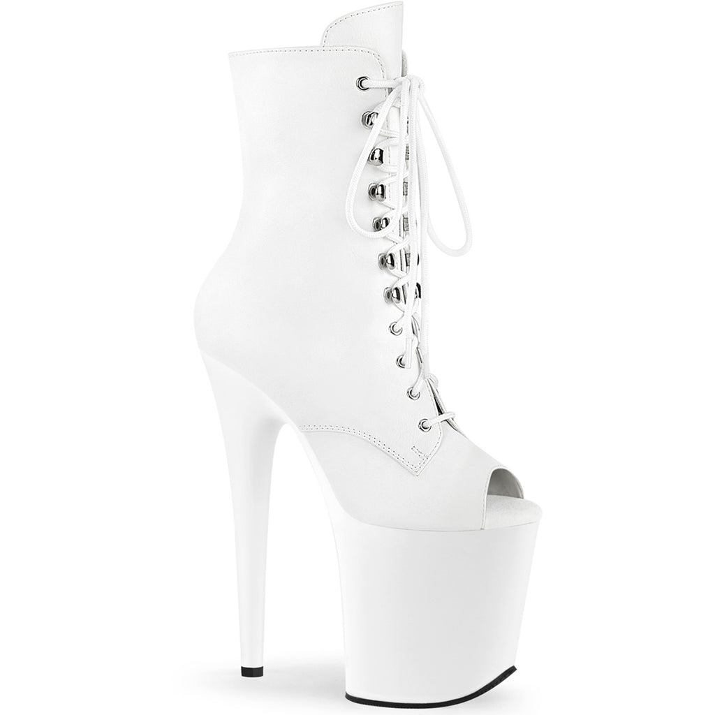 8" Heel, 4" Pf Peep Toe Lace-Up Ankle Boot, Side Zip Pleaser Pleaser FLAMINGO/1021