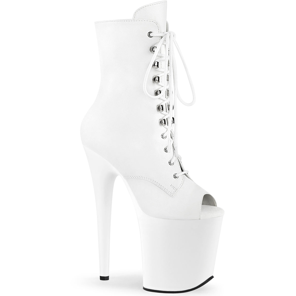 8" Heel, 4" Pf Peep Toe Lace-Up Ankle Boot, Side Zip Pleaser Pleaser FLAMINGO/1021