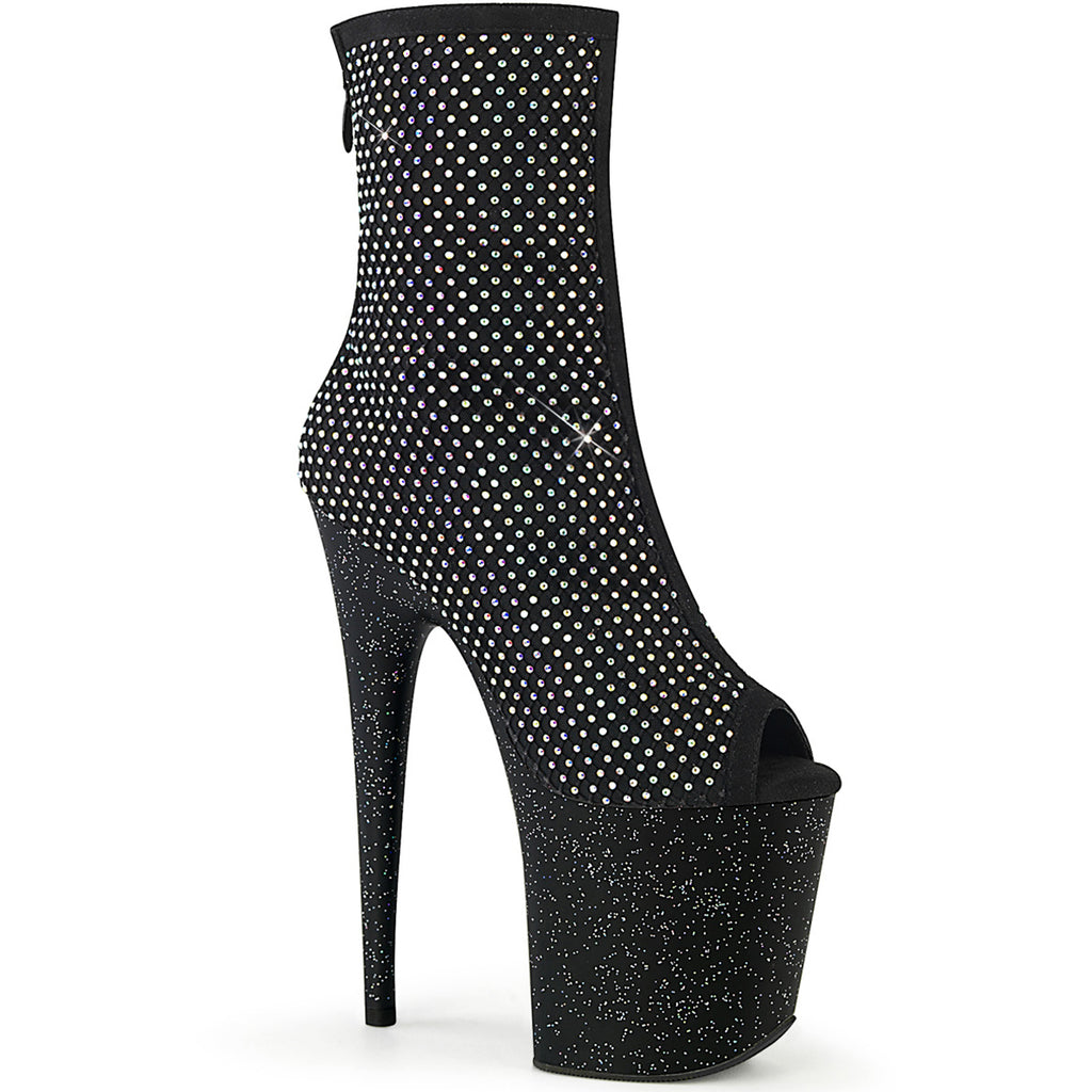 8" Heel, 4" Pf Peep Toe Ankle Boot, Back Zip Pleaser Pleaser FLAM1031GM/BFA-RS/M