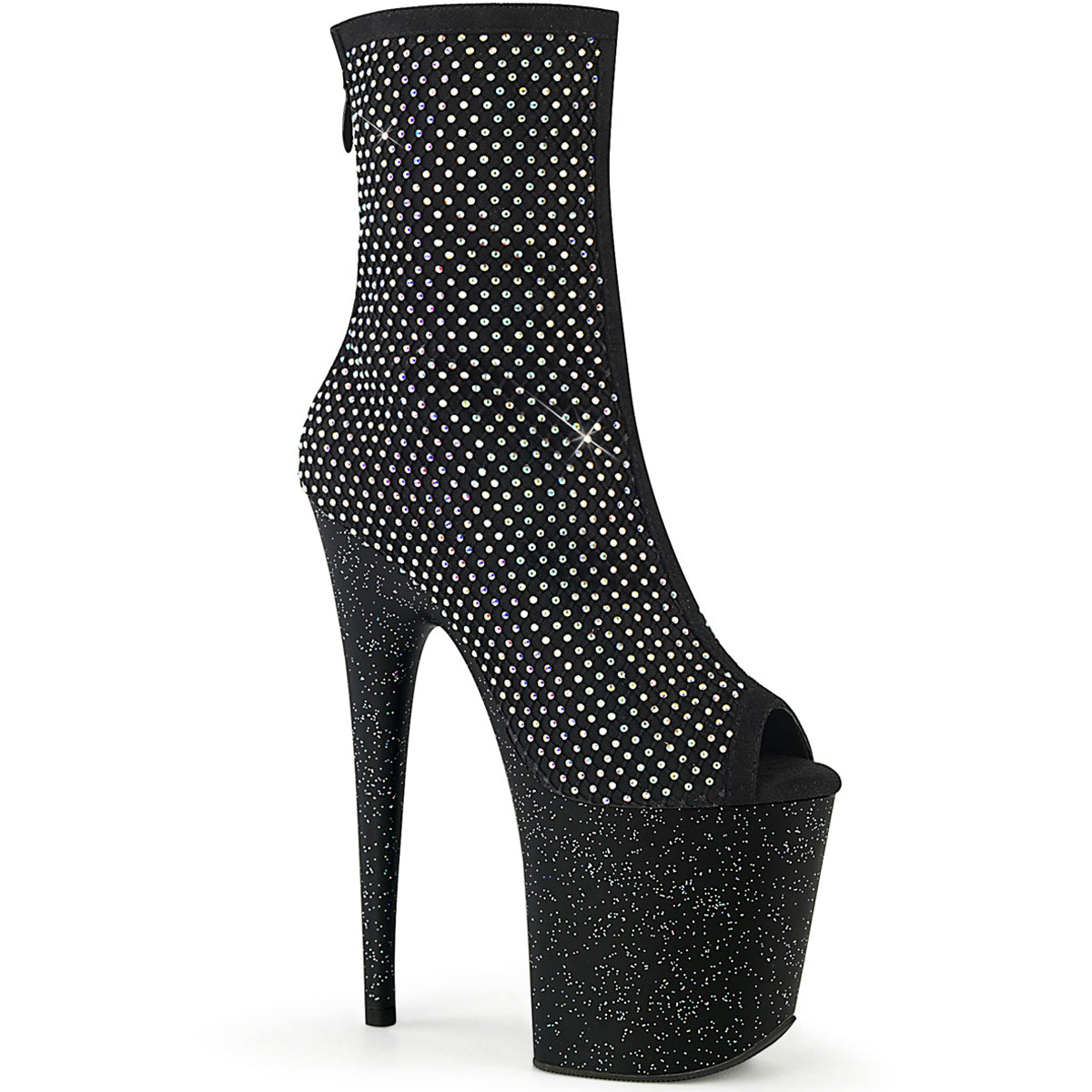 8" Heel, 4" Pf Peep Toe Ankle Boot, Back Zip Pleaser Pleaser FLAM1031GM/BFA-RS/M